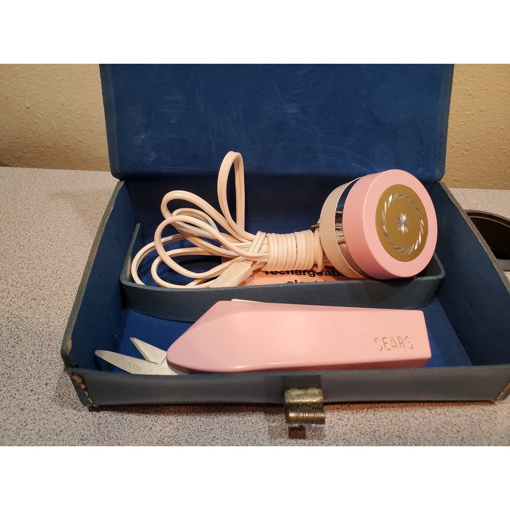 Vintage Sears Electric Scissors Pink Cordless Sewing Shears Case Plug in work